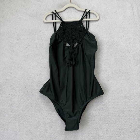 Lenny Niemeyer Swimsuit Womens Large Green One Piece Crochet High Neck Macrame - Picture 1 of 6
